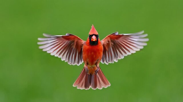 Vibrant cardinal in mid-flight with outstretched wings
