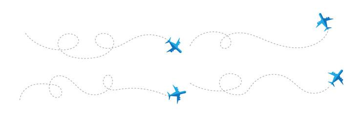 Flight path line airplane tracking routes. Line path of an airplane flight routes  dotted travel line and location pin. Airplane flight path with dotted travel line and location pin. © UniquePackages