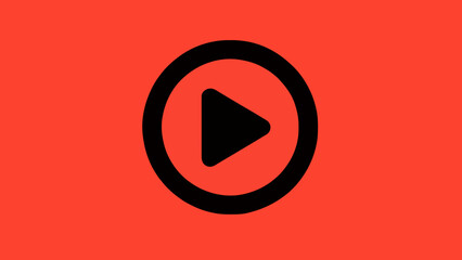 Modern black play button icon on a vibrant red background, symbolizing multimedia playback, start, and engagement for digital content and streaming services with a clean, minimal design