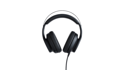 Black wired headphones on transparent background