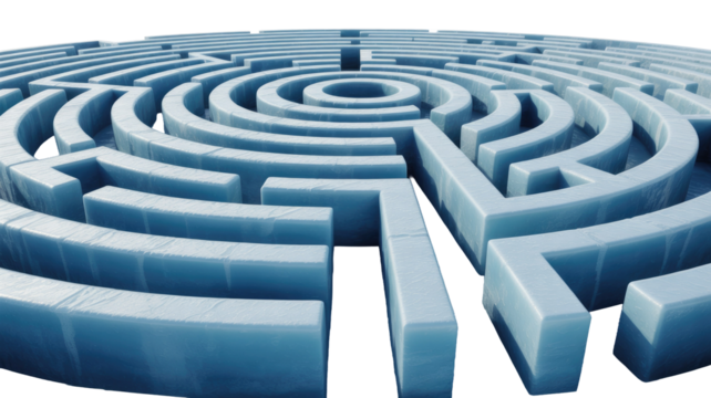 Blue Circular Maze - Powered by Adobe