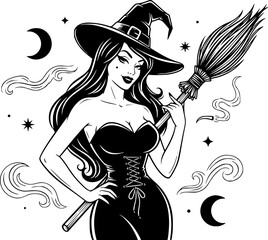 Retro Pin Up Girl Halloween Costume Vector Illustration