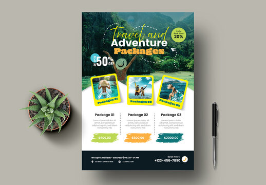 Travel and Adventure Promotional Flyer Template for Tour Packages and Vacation Offers