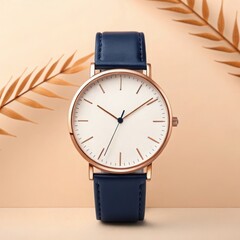 Elegant minimalist wristwatch with cream dial and dark leather strap perfect for modern style
