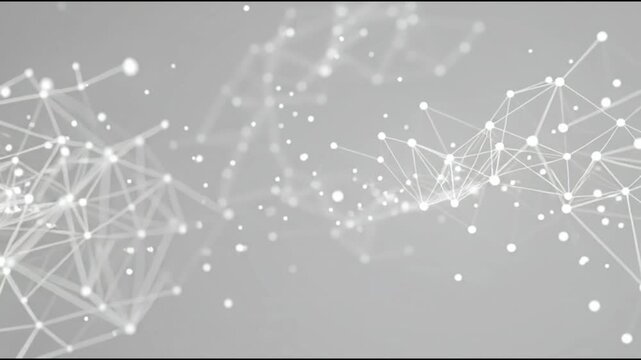 Abstract network connections with glowing dots and lines on a minimalist gray background