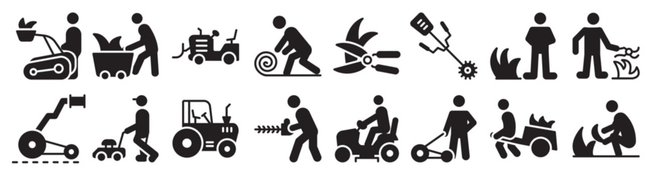 pack of farming and cutting grass icons