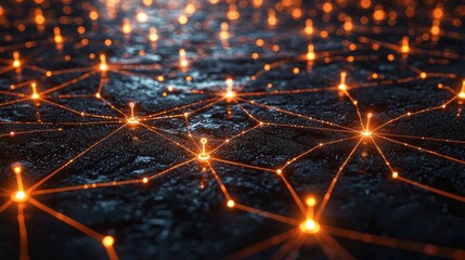 Abstract network with illuminated nodes in lines