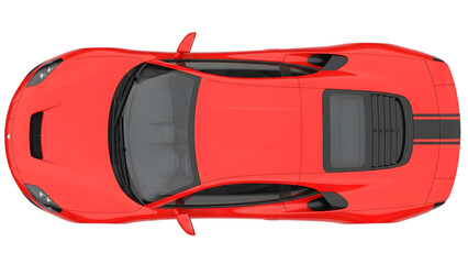 Red sports car with black accents and tinted windows viewed from above isolated on a transparent background