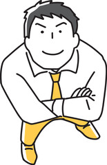 腕を組んで見上げる男性社員