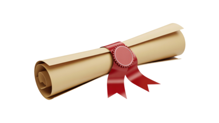 Scroll with red ribbon on transparent background