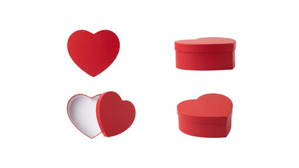 3d red heart gift box set isolated on transparent background. Romantic packaging mockup for Valentine's Day promo, Love coupon, Wedding invitation, Sale banner