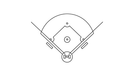 Baseball field illustration outline black lines white background