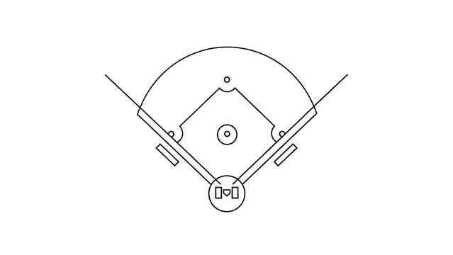 Baseball field illustration outline black lines white background