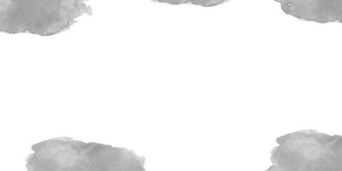 Abstract grey watercolor ink blotches on white background minimalist artistic border texture modern subtle graphic