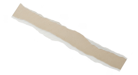 Torn paper strip with beige center and white edges, isolated on transparent background