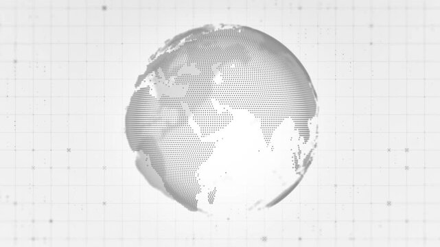 Looping 4K Digital Earth Globe Made of Dots on White Grid Background for Global Technology and Data