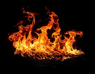 Vivid orange and yellow flames against a stark black background