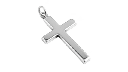 Silver cross pendant with loop on black background metal jewelry