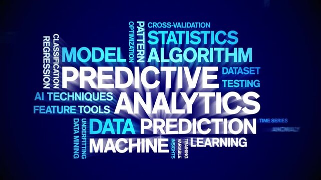 Predictive Analytics animated word cloud-text design animation tag kinetic typography seamless loop.