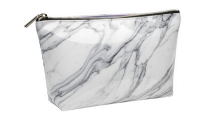 White cosmetic bag with black marble pattern and silver zipper makeup bag toiletry bag