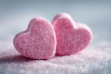 Obraz premium Close-Up of Two Pink Valentines Candy Hearts on White Surface