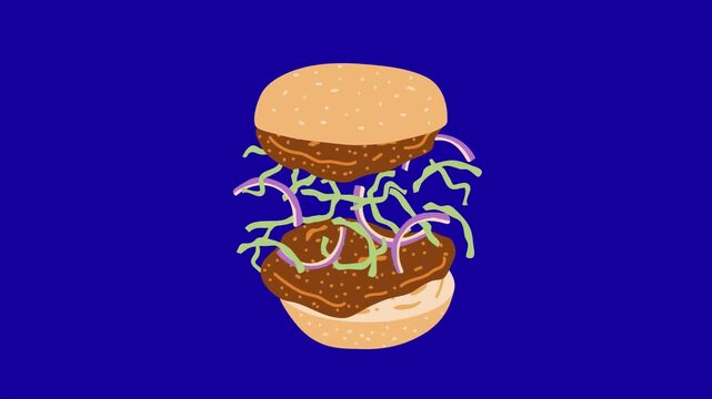 Deconstructed  meat burger animation 
