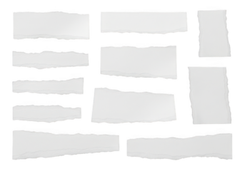 Collection of torn paper strips isolated on transparent background