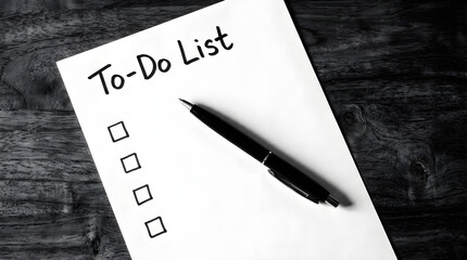 white paper to-do list with "To-Do List" written at the top, four blank checkboxes on the left, 