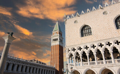 Venice, with the Doge's Palace and St. Mark's Bell Tower standing out against a dramatic sky