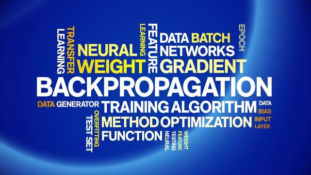 Backpropagation animated word cloud-text design animation tag kinetic typography seamless loop.