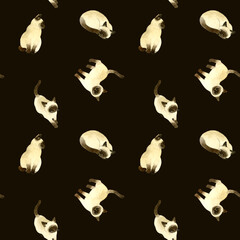 かわいいシャム猫のシームレスパターン　動物・ペットの手描き水彩イラスト背景素材