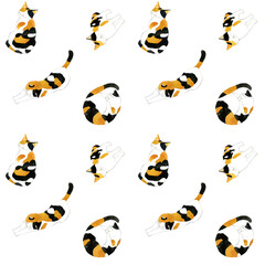 かわいい三毛猫のシームレスパターン　動物・ペットの手描き水彩イラスト背景素材