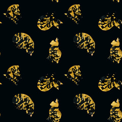 かわいいサビ猫のシームレスパターン　動物・ペットの手描き水彩イラスト背景素材