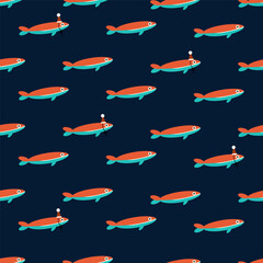 Seamless pattern with fish. Suitable for Christmas posters, social media, banners, invitations, and textile design.  Background with sardines.