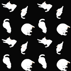 かわいい白猫のシームレスパターン　動物・ペットの手描き水彩イラスト背景素材