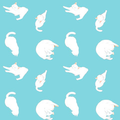 かわいい白猫のシームレスパターン　動物・ペットの手描き水彩イラスト背景素材