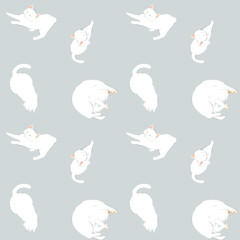 かわいい白猫のシームレスパターン　動物・ペットの手描き水彩イラスト背景素材