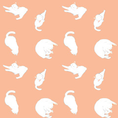 かわいい白猫のシームレスパターン　動物・ペットの手描き水彩イラスト背景素材