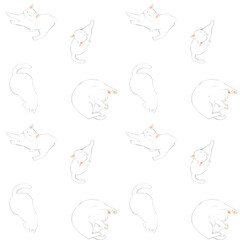かわいい白猫のシームレスパターン　動物・ペットの手描き水彩イラスト背景素材