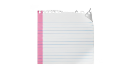 Torn lined paper note isolated on transparent background