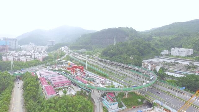 Large Highway and Railway Construction Project Aerial View