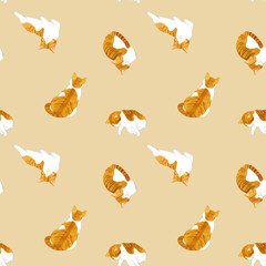 かわいい茶白猫のシームレスパターン　動物・ペットの手描き水彩イラスト背景素材