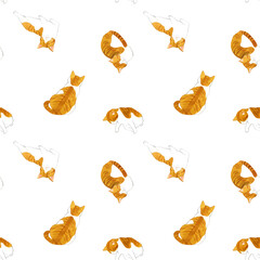 かわいい茶白猫のシームレスパターン　動物・ペットの手描き水彩イラスト背景素材