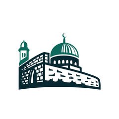 Islamic Mosque Building Vector Icon with Dome and Minaret