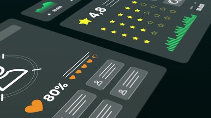 Modern analytics screen displaying user engagement through profile icons, heart symbols, and percentage bars. - Powered by Adobe