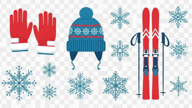 Winter Wonderland Elements: A collection of winter elements, a whimsical display of cold weather accessories and tools, ready for the upcoming snow season.