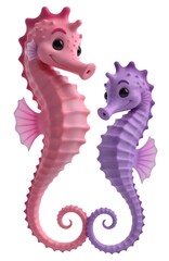 Fototapeta premium Charming Pink and Purple Seahorses Together in a Playful Pose