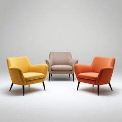 Fototapeta premium Modern Colorful Armchairs Set in Minimal Interior