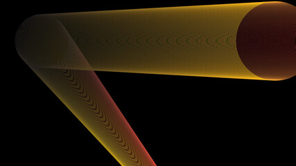 Dynamic Golden Orange Gradient Mesh Tubes Intersecting on Black Abstract Background Design