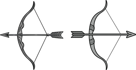 Bow and arrow silhouette, archery vector design, weapon icon, hunting equipment, traditional archery, sports gear, target shooting illustration © Tanzila